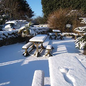 View of a very white Blackbrook outside the cafe