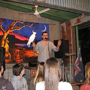 Cairns Night Zoo 2007 -Keeper shows a Sulphur Crested Cockatoo