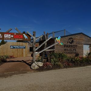 Entrance of the grey parrots aviary