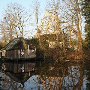 Dalmatian pelican house with new entrance under construction behind it, 2025-03-02