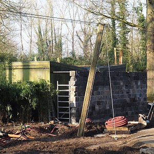 Renovation of the Asian aviaries near the Asiatic lion exhibit - New wall next to bird house, 2025-03-02