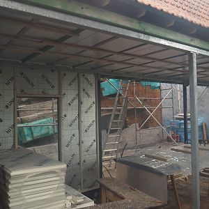 Construction on the indoor aviary in the orangutan greenhouse, 2025-03-02