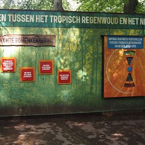 South American monkey walk-through area - Differences between Dutch temperate and tropical rainforests signage, 2024-08-18