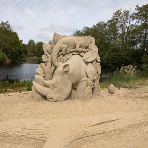 Sand & Zoo event - Rhinoceros and chameleon sand sculpture