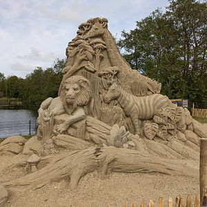 Sand & Zoo event - Lion, zebra and giraffe sand sculpture