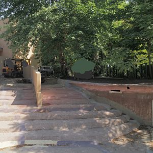 Construction work to transform the former hippopotamus exhibit into exhibits for pygmy hippopotamuses, 2025-05-14