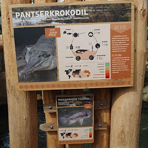 Slender-snouted crocodile and Mozambique tilapia signage, 2024-06-30