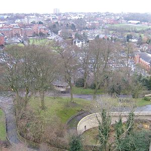 View of the Tecton kiosk and Asiatic black bear enclosure from the top of D