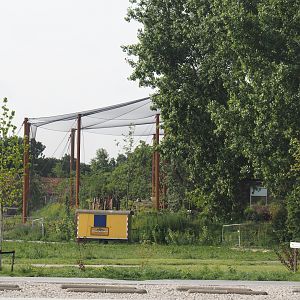 Umvikeli - New aviary for vultures, secretary birds and other African birds, seen from the parking lot, 2025-06-09