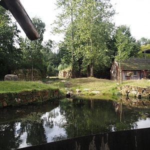 Original South American tapir exhibit, now part of mixed exhibit with South American tapir, Vicunã and Lesser rhea, 2024-08-21