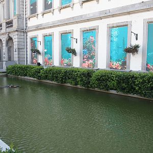 Yellow-bellied slider pond in front of the aquarium building, 2024-09-17