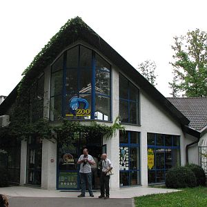 Opole Zoo 2008 - Main gate and two human zoo encyclopaedias