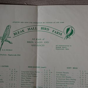 A 1958 list of birds for sale
