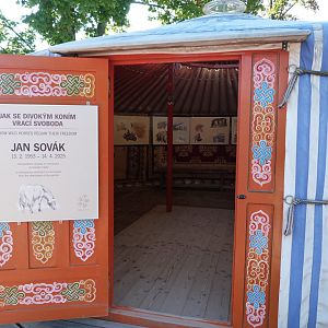 Przewalski's horse conservation yurt entrance -Zoo Praha (2025)