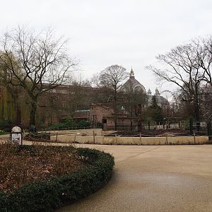 View with Asian elephant exhibit and hippo house, 2024-02-17