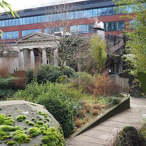 Part of the Reptile House and walkway from Reptile House to alpacas past the markhor exhibit, 2024-02-17