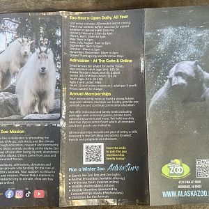 Alaska Zoo information from the back of the zoo map