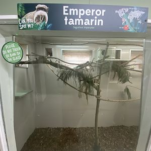 Indoor Emperor tamarin enclosure and signage