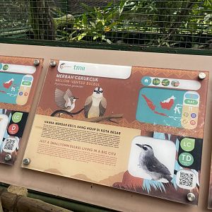 greater sunda - yellow-vented bulbul signage - taman burung