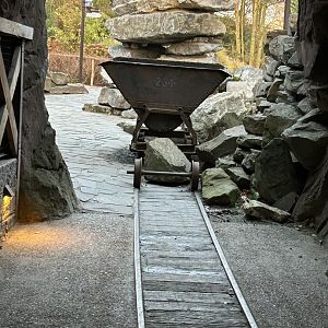 Mine car at the tracks of the ice cave