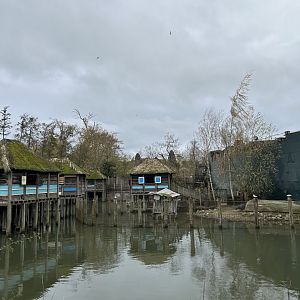 Stilt village seen from the train route
