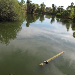 One of Two Large Lakes Along Entry Bridge