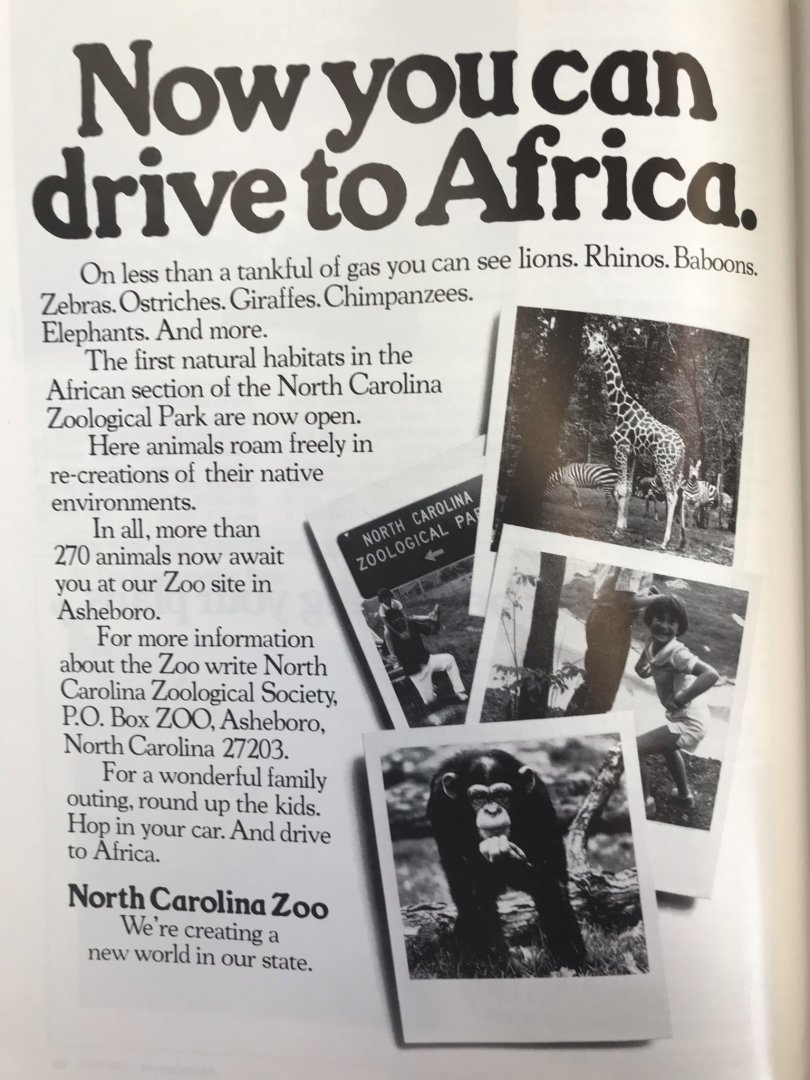1980s North Carolina Zoo Magazine Ad