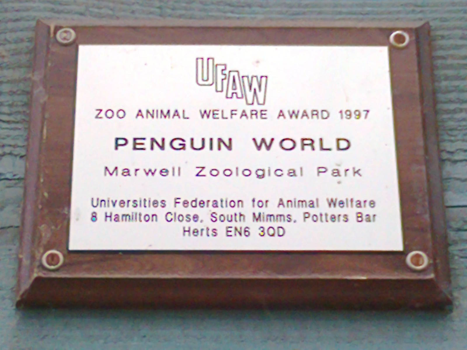 1997 UFAW award for the original Penguin enclosure