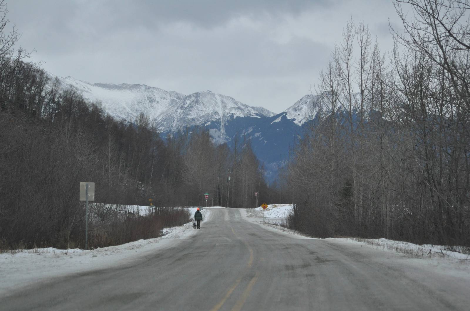 A man walking his dog along the old highway