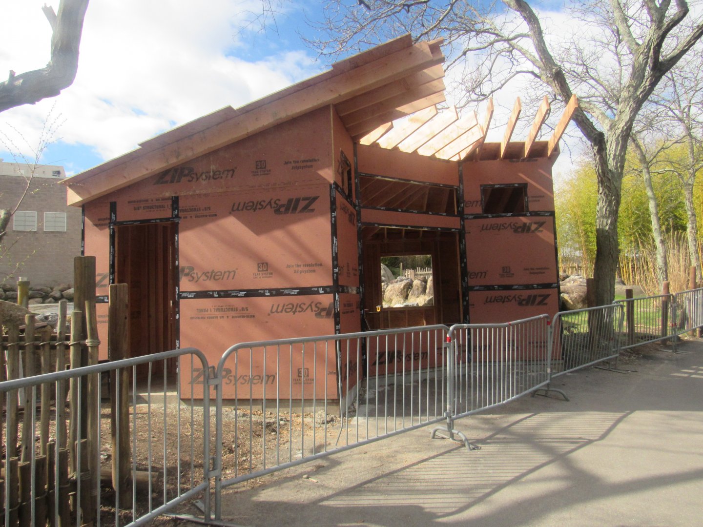 additional aviary under construction in front of the giraffes