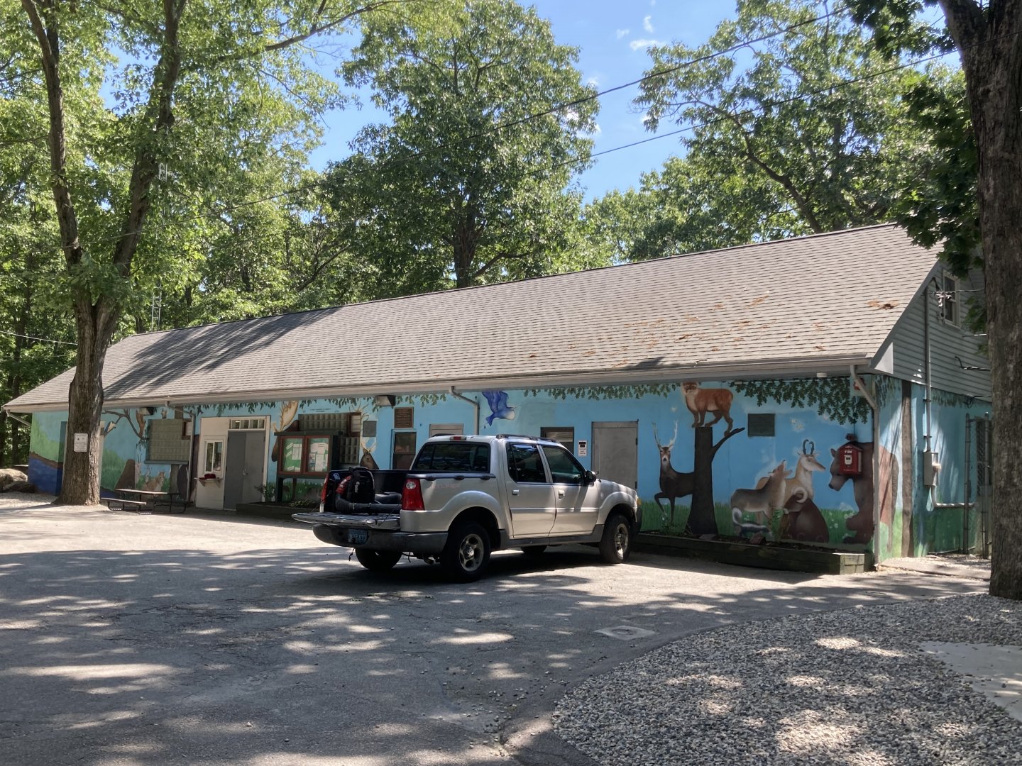 Admin / office worker building with mural