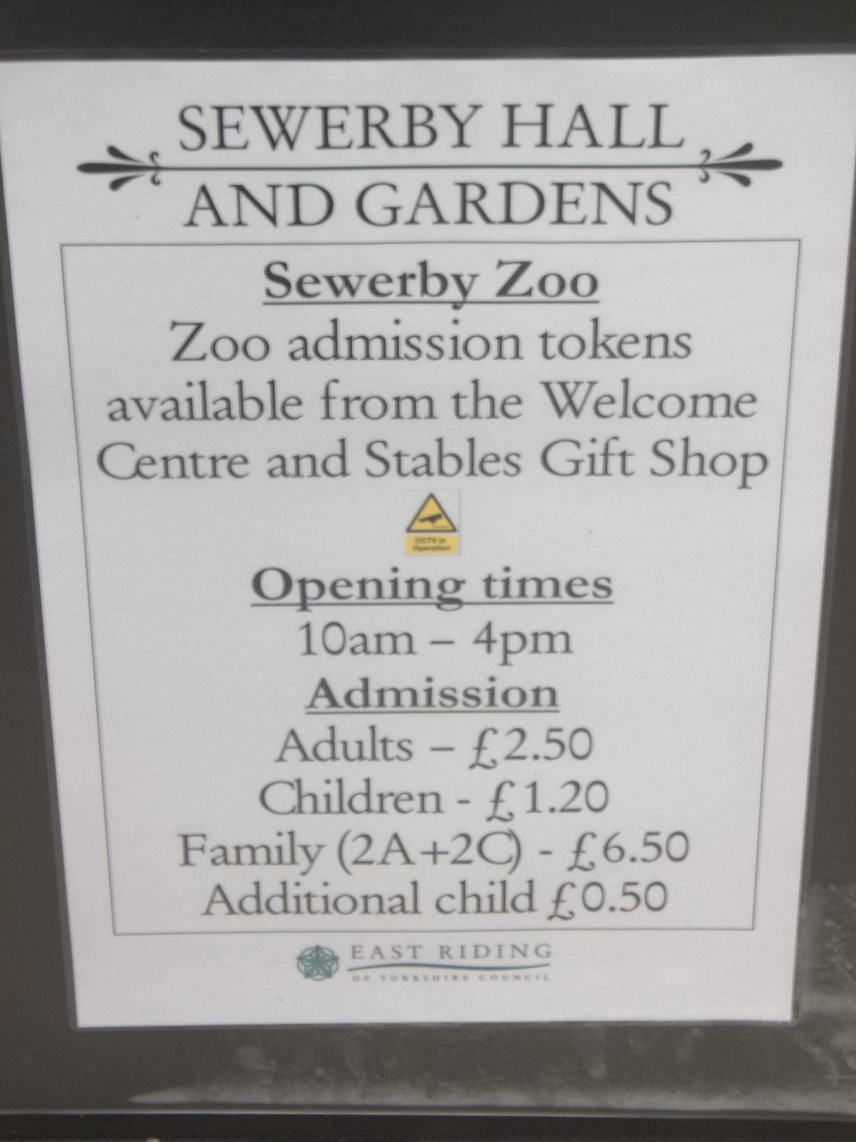 Admission details signage, 11th October 2014