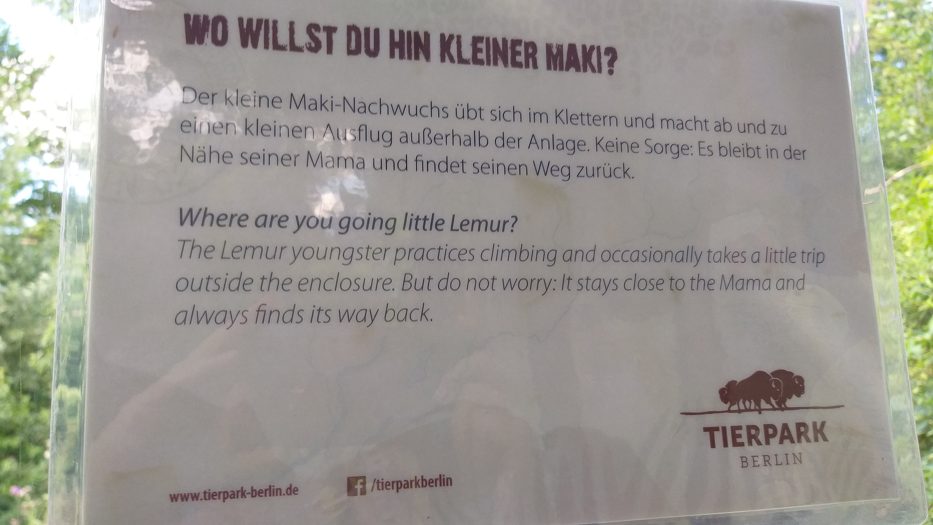 Affenhaus, lemur exhibit sign