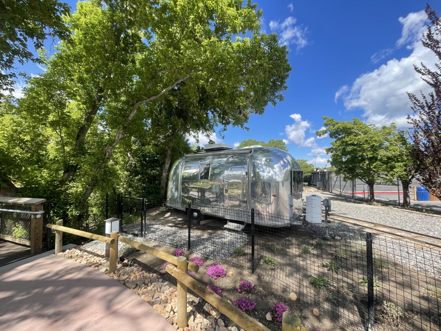 Airstream Globetrotter and Entrance to Boardwalk