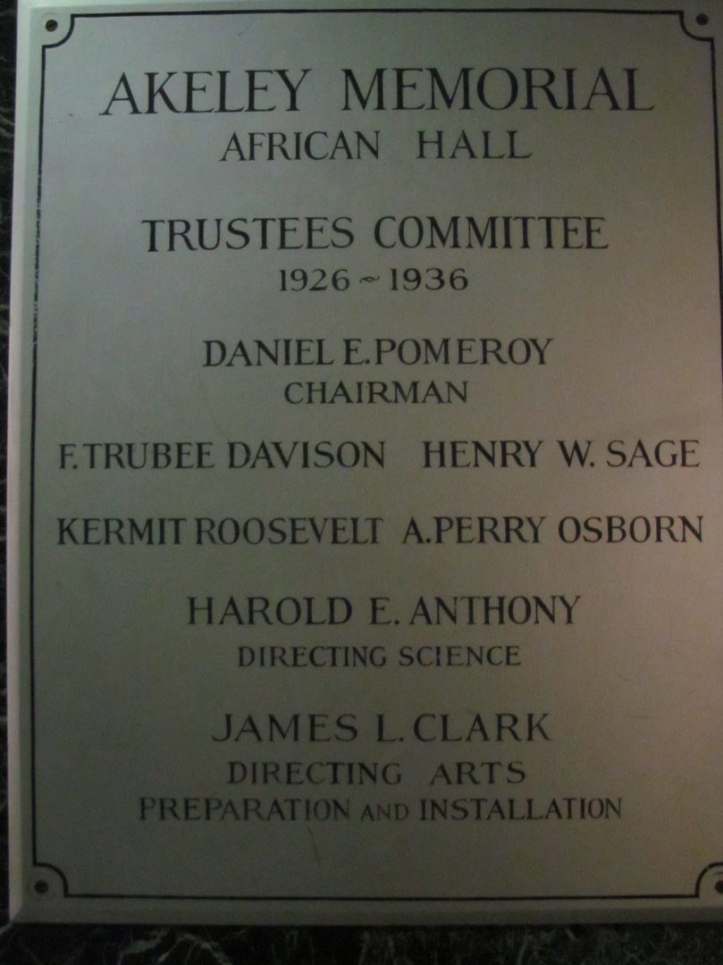 Akeley Hall of African Mammals Trustees Plaque