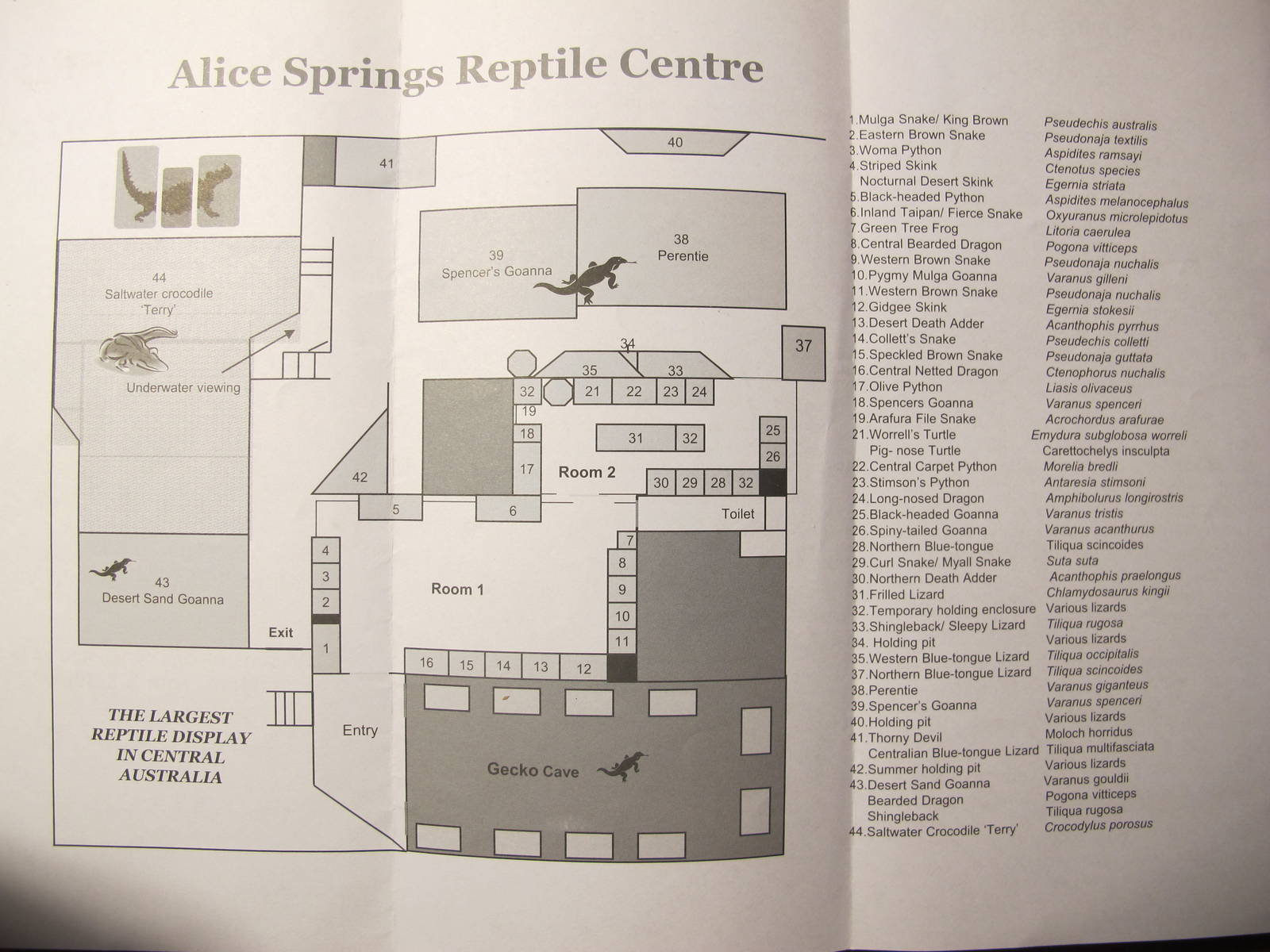 Alice Springs Reptile Centre Map 2013