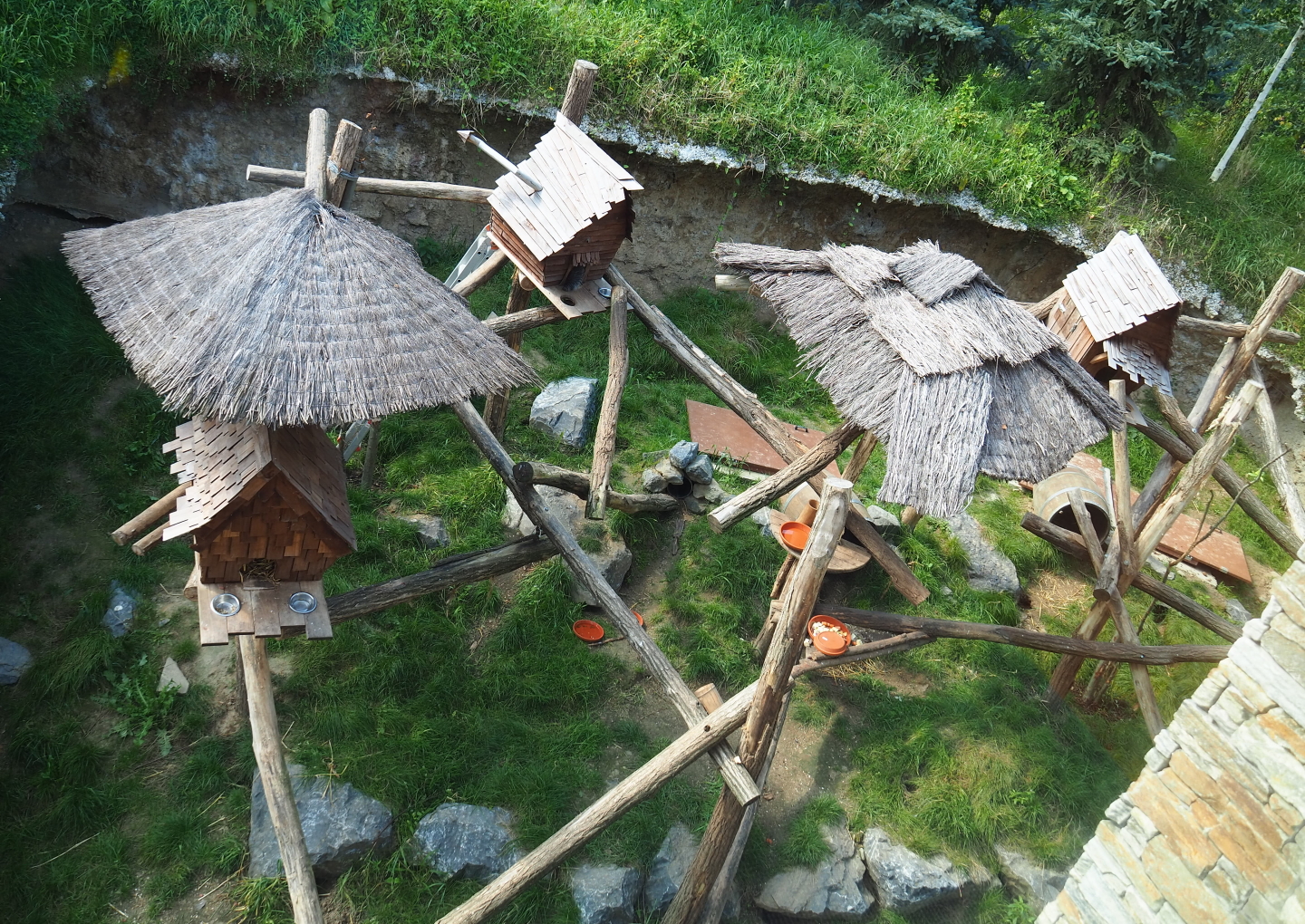 Alpine marmot and North American porcupine exhibit next to the lobby of The Paddling Bear hotel, 2021-09-02