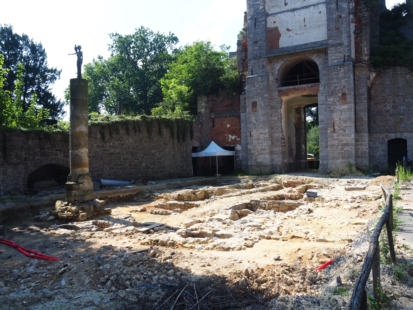 Archaeological dig site at the foot of the old abbey tower (Normally the raptor show area), 2021-09-02