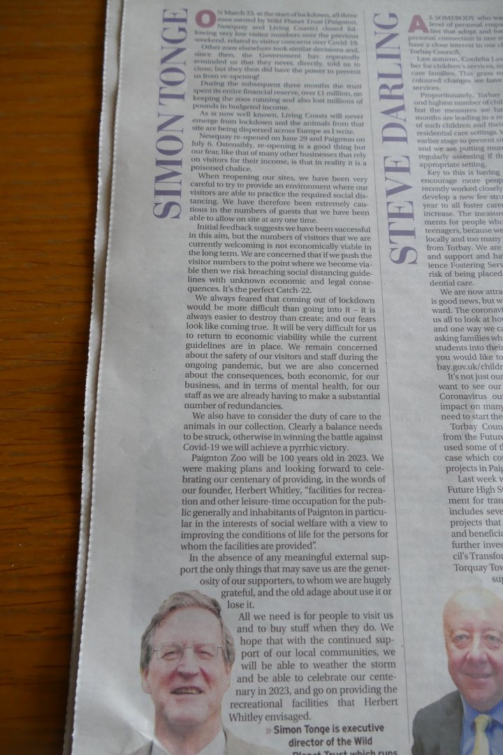 Article by Simon Tonge in the local paper, 22 July 2020