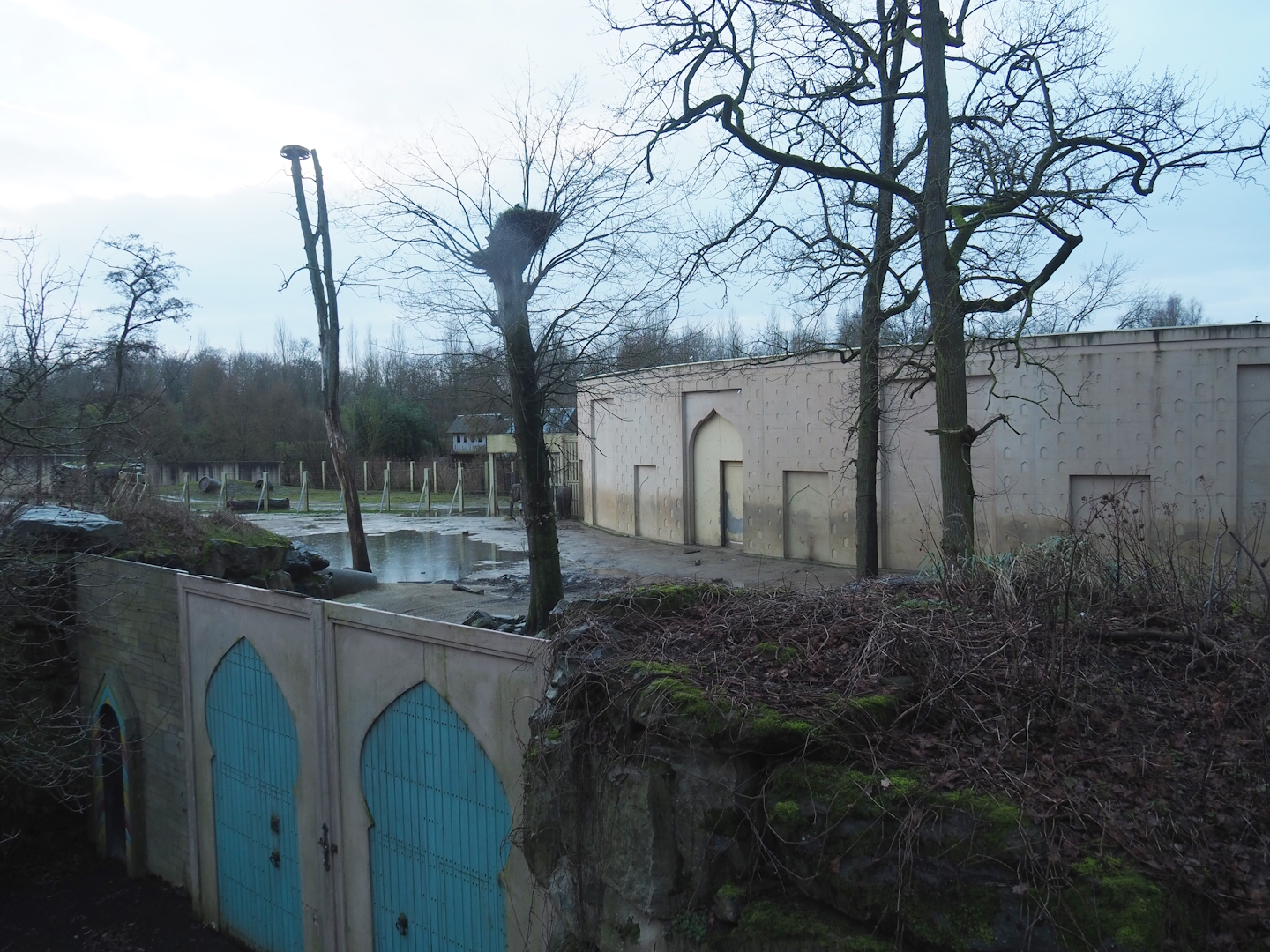 Asian elephant house and paddock seen from the viewing area on top of the Sulawesi crested macaque house, 2024-01-01