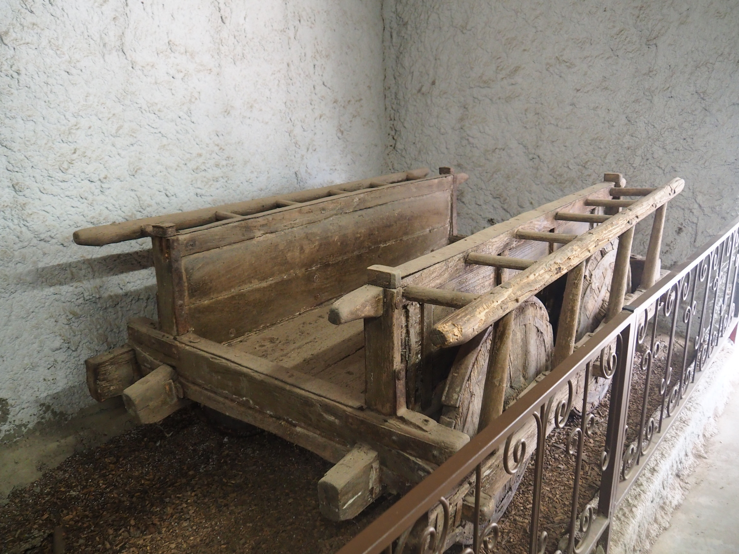 Assorted objects in the entrance corridor to the tropical house - Wooden cart, 2019-08-04