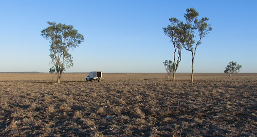Aussie desert camping scene.