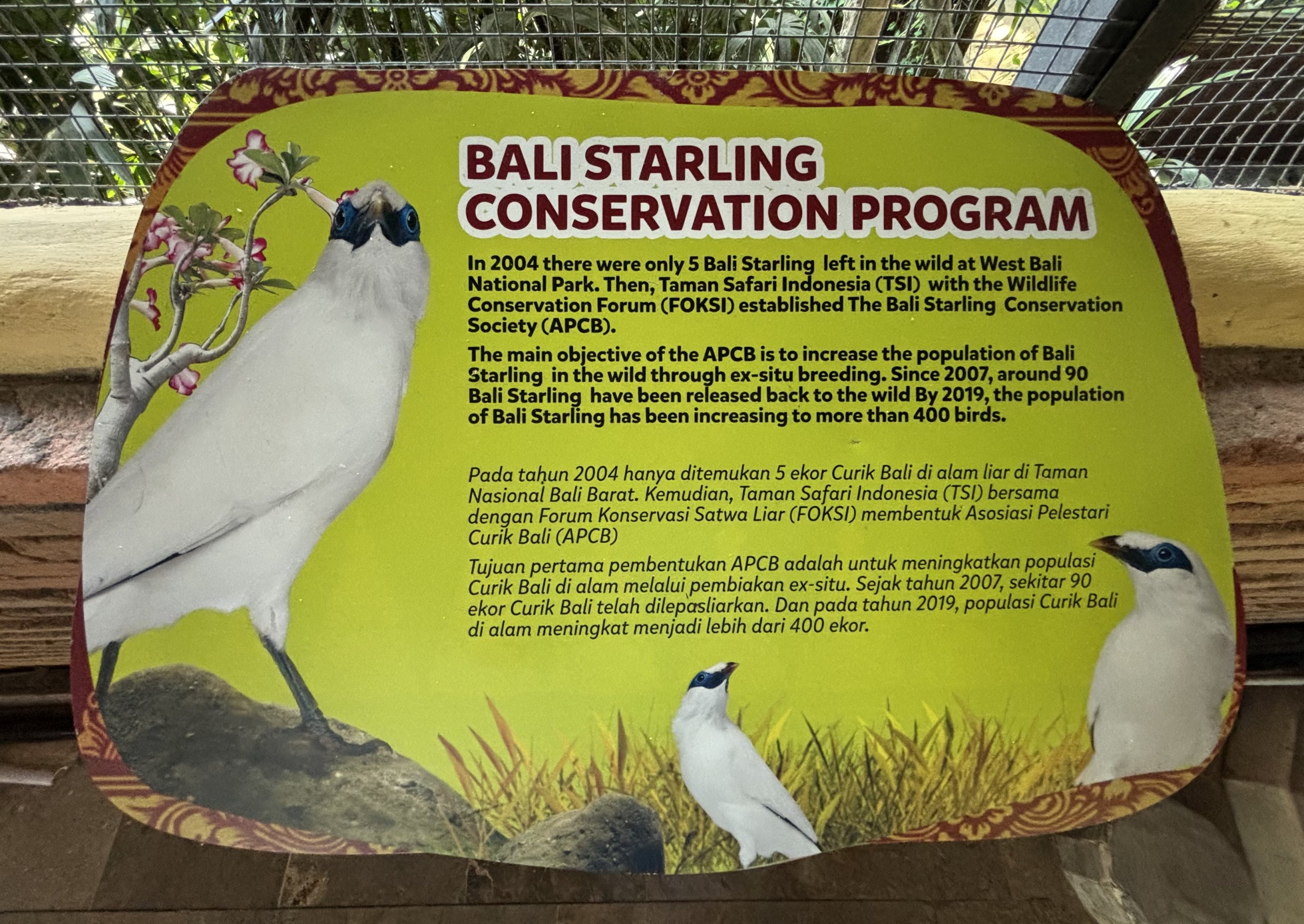 Bali Starling Conservation Sign