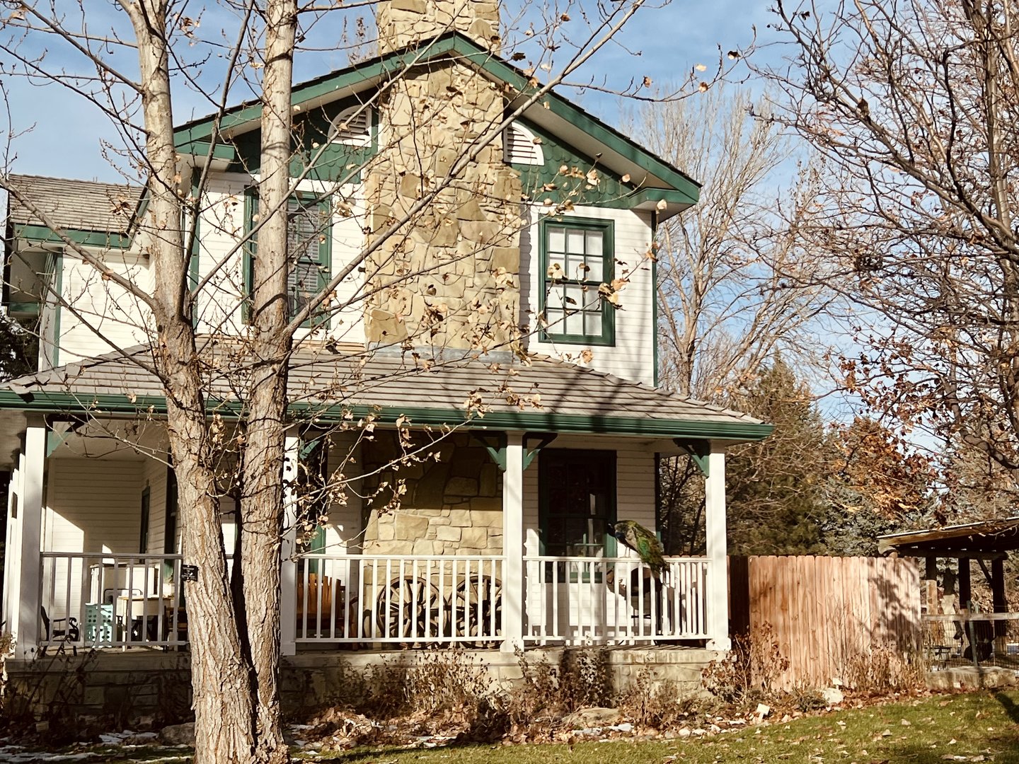 Barn House with Peacock on Porch
