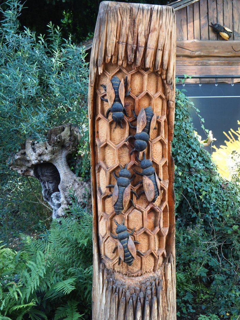 Bees and beehive wood carving, 2021-09-02