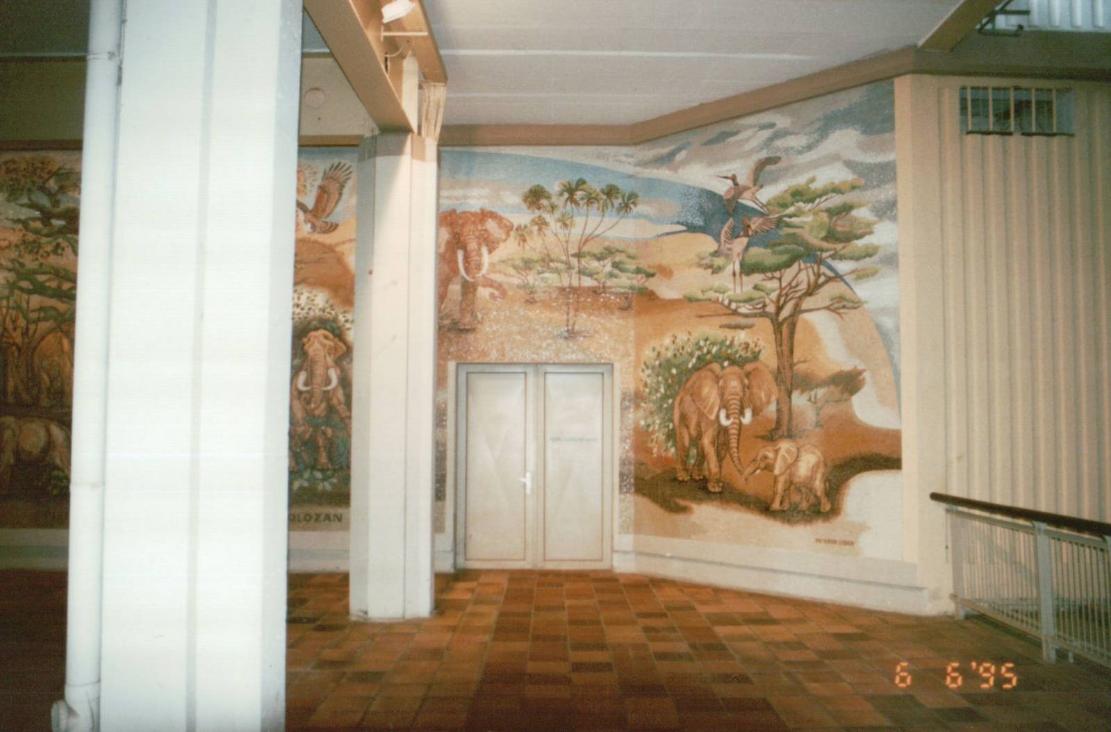 Berlin Tierpark 1995 - Wall art inside the massive Pachyderm House