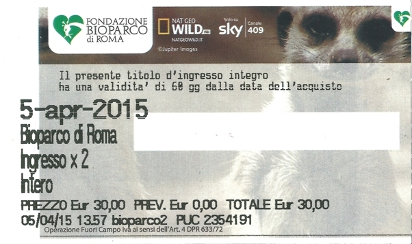 Bioparco di Roma Ticket 5.4.15