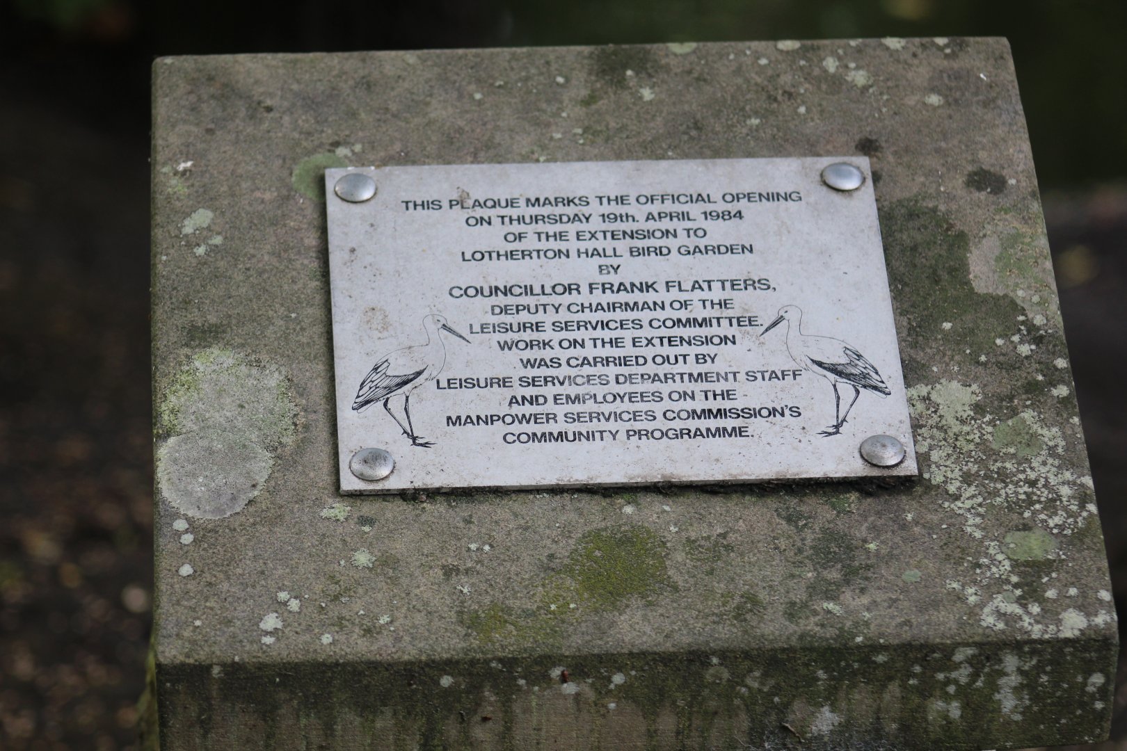 Bird Garden Opening Plaque