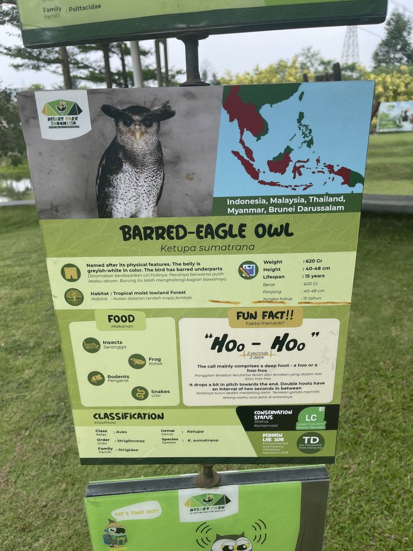 bird show - barred-eagle owl signage - aviary park