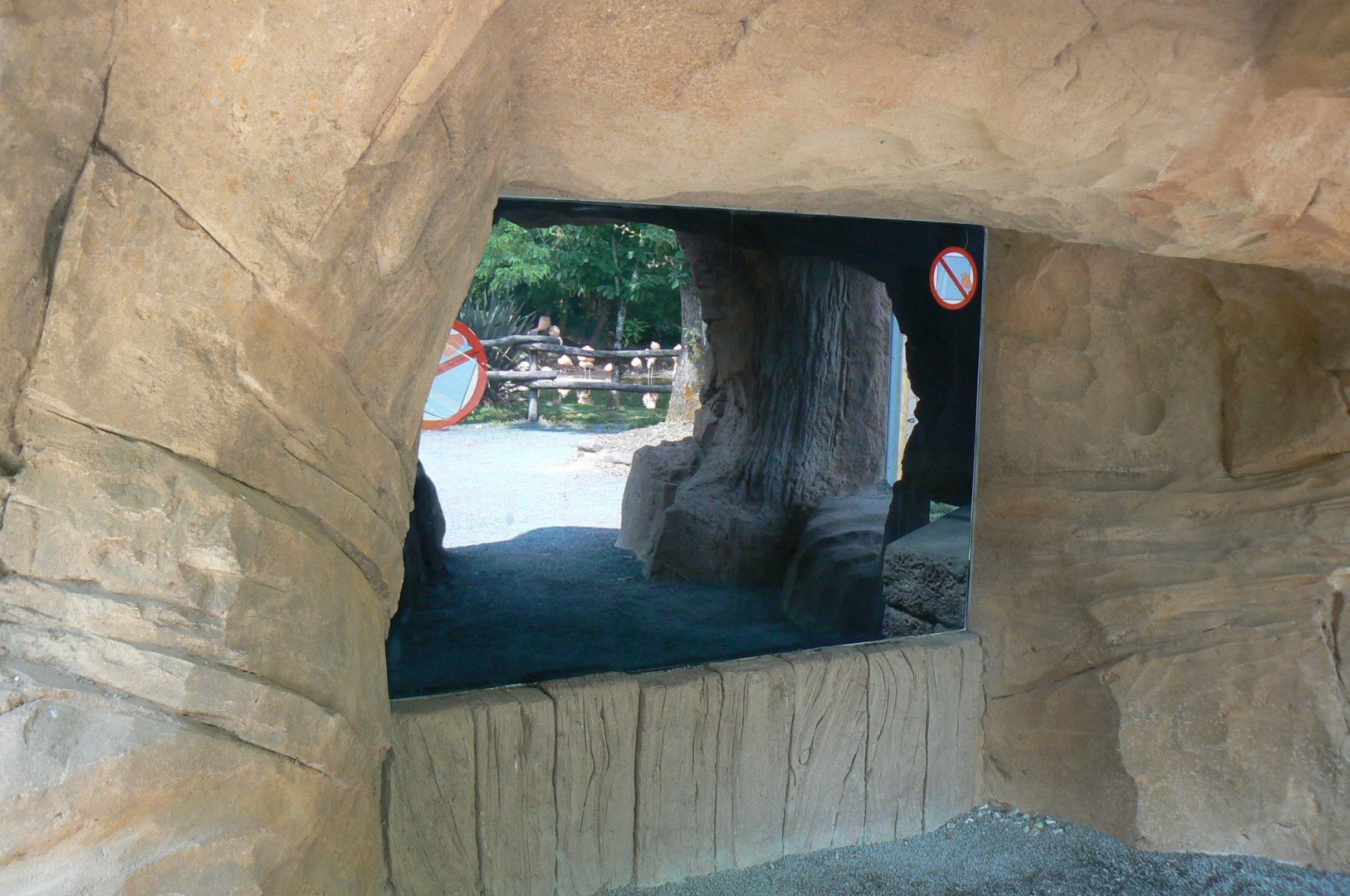 Black leopards exhibit - Viewing window into the indoor enclsoure